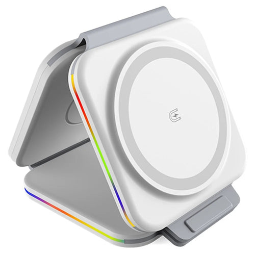 F21 Foldable 3-in-1 Multi-Function 15W Magnetic Wireless Charger with Flashy Atmosphere Light Wireless Charging Station - White - 1