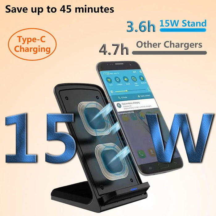 Z2 15W Wireless Charger Fast Charging Mobile Phone Cradle Stand for iPhone Samsung Huawei Xiaomi - Black - 3