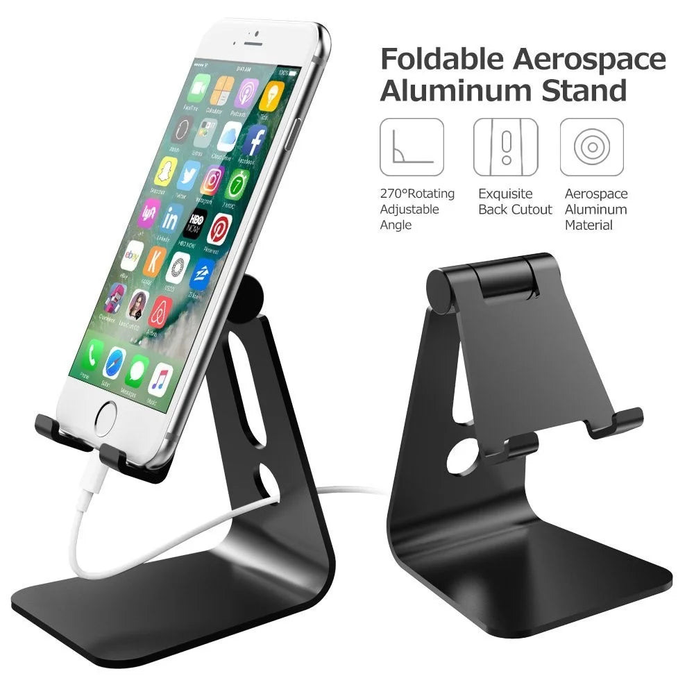 For 3.5-8 inch Phone Tablet Portable 270° Rotating Foldable Aluminum Stand Phone Holder Bracket - Black - 3
