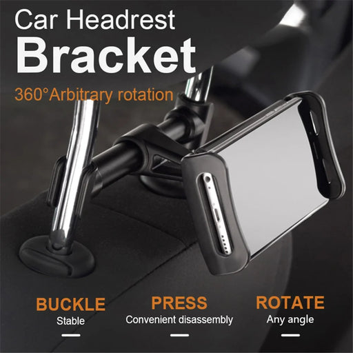 LENUO CL-26 360° Rotary Car Headrest Bracket Phone Tablet Holder for iPhone iPad Max Width 20cm - Black - 2