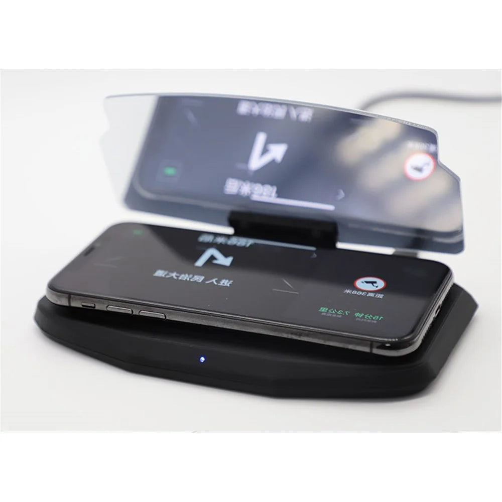 5W Qi Wireless Charger + Heads up Car Navigation Image Reflector HUD 2-in-1 Design for iPhone Samsung Huawei - 7