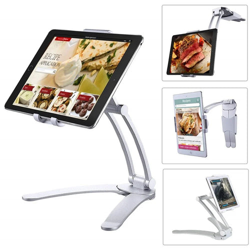 2-in-1 Desktop/Wall Mount Adjustable Tablet Holder Aluminum Kitchen Tablet Stand Bracket for iPad 2018/iPad Pro/iPad Mini - Silver - 1