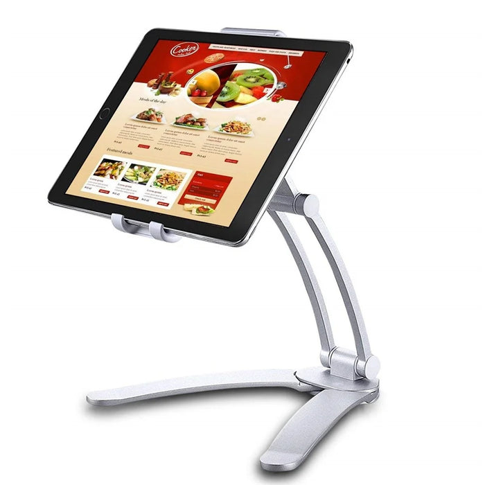 2-in-1 Desktop/Wall Mount Adjustable Tablet Holder Aluminum Kitchen Tablet Stand Bracket for iPad 2018/iPad Pro/iPad Mini - Silver - 2