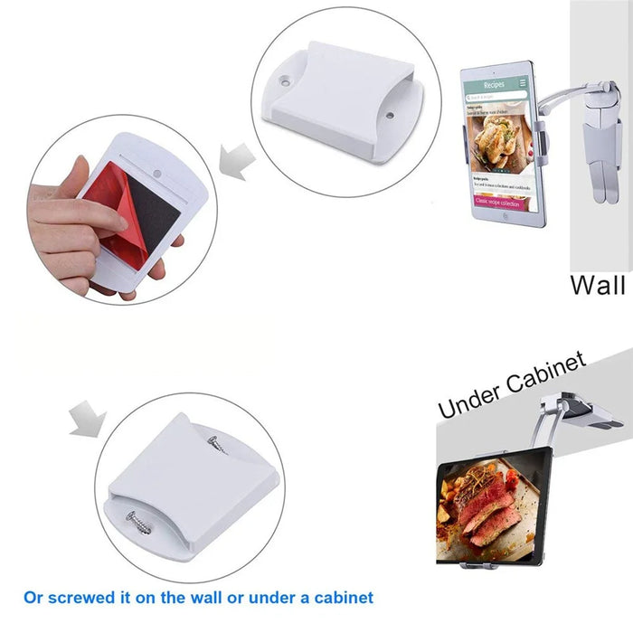 2-in-1 Desktop/Wall Mount Adjustable Tablet Holder Aluminum Kitchen Tablet Stand Bracket for iPad 2018/iPad Pro/iPad Mini - Silver - 3