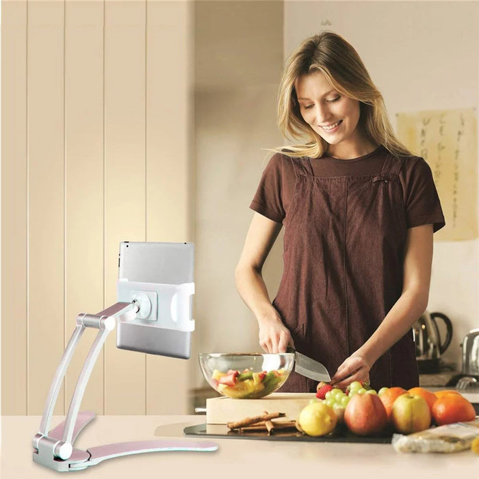 2-in-1 Desktop/Wall Mount Adjustable Tablet Holder Aluminum Kitchen Tablet Stand Bracket for iPad 2018/iPad Pro/iPad Mini - Silver - 7