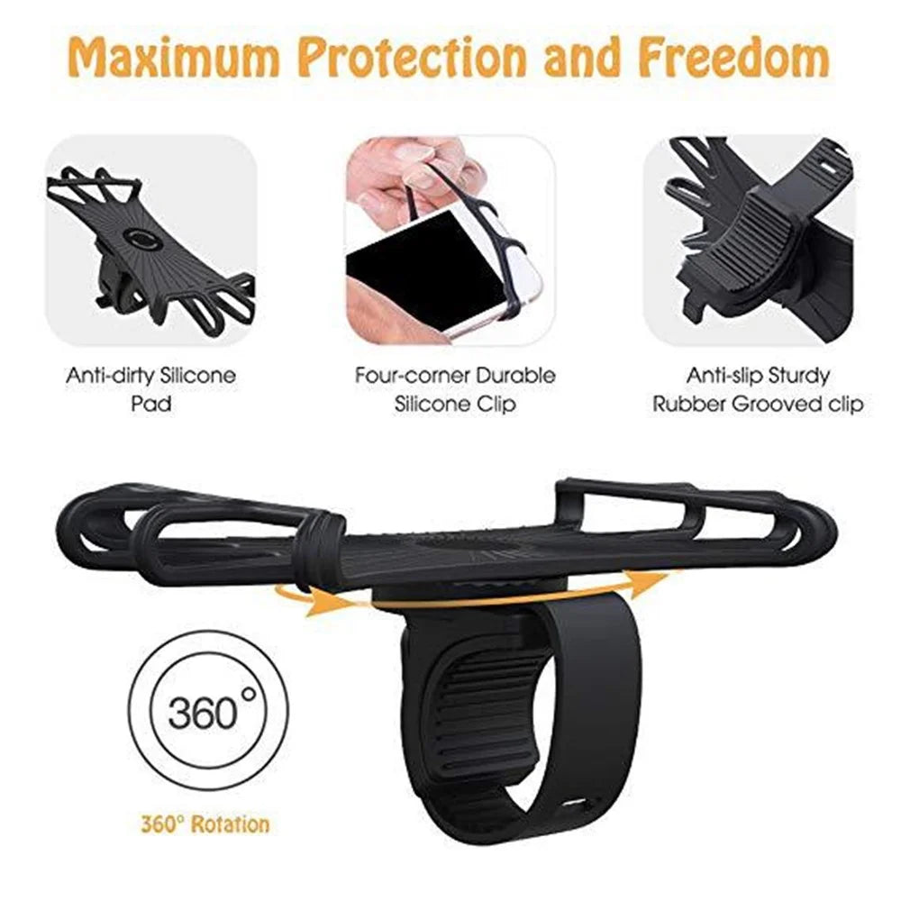 Universal Free Rotating Stretchable Silicone Phone Mount Bicycle Handlebar Cellphone Holder for 4-6 inch Cellphone GPS - 2