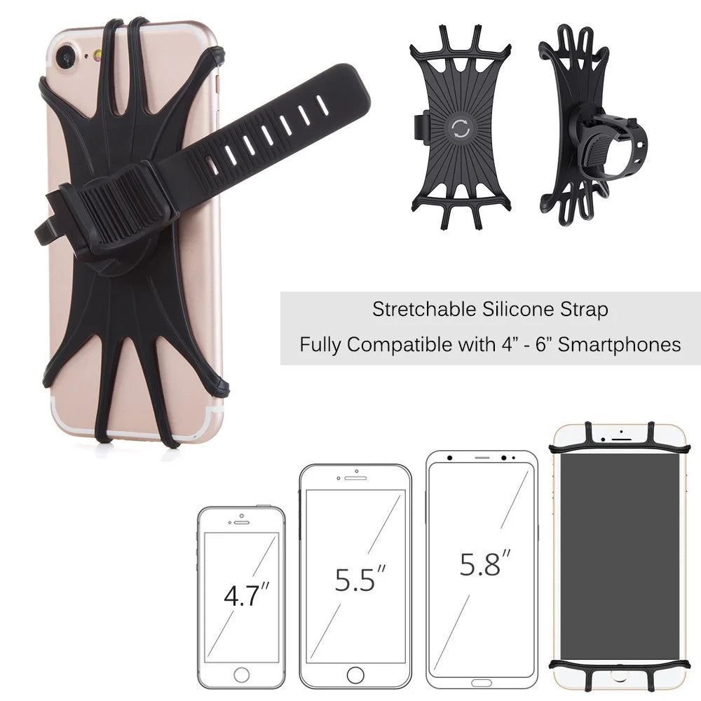 Universal Free Rotating Stretchable Silicone Phone Mount Bicycle Handlebar Cellphone Holder for 4-6 inch Cellphone GPS - 5