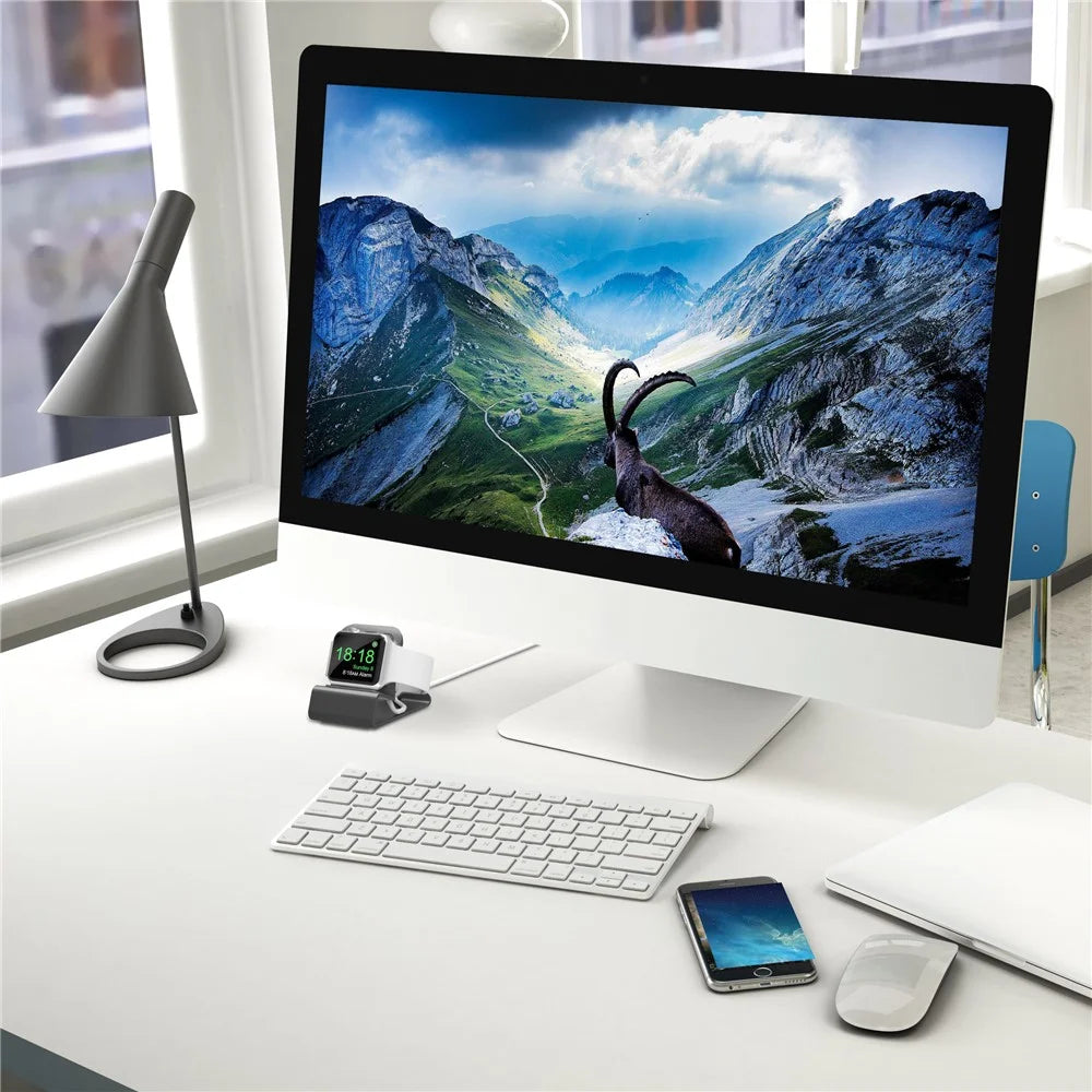 Aluminum Alloy Smart Watch Charging Station Dock Holder Stand for Apple Watch Series 3/2/1 - Grey - 7
