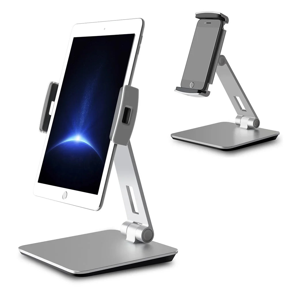 Foldable Rotary Aluminium Alloy 4-14 inch Phone Tablet Bracket Desktop Holder Stand - Grey - 1