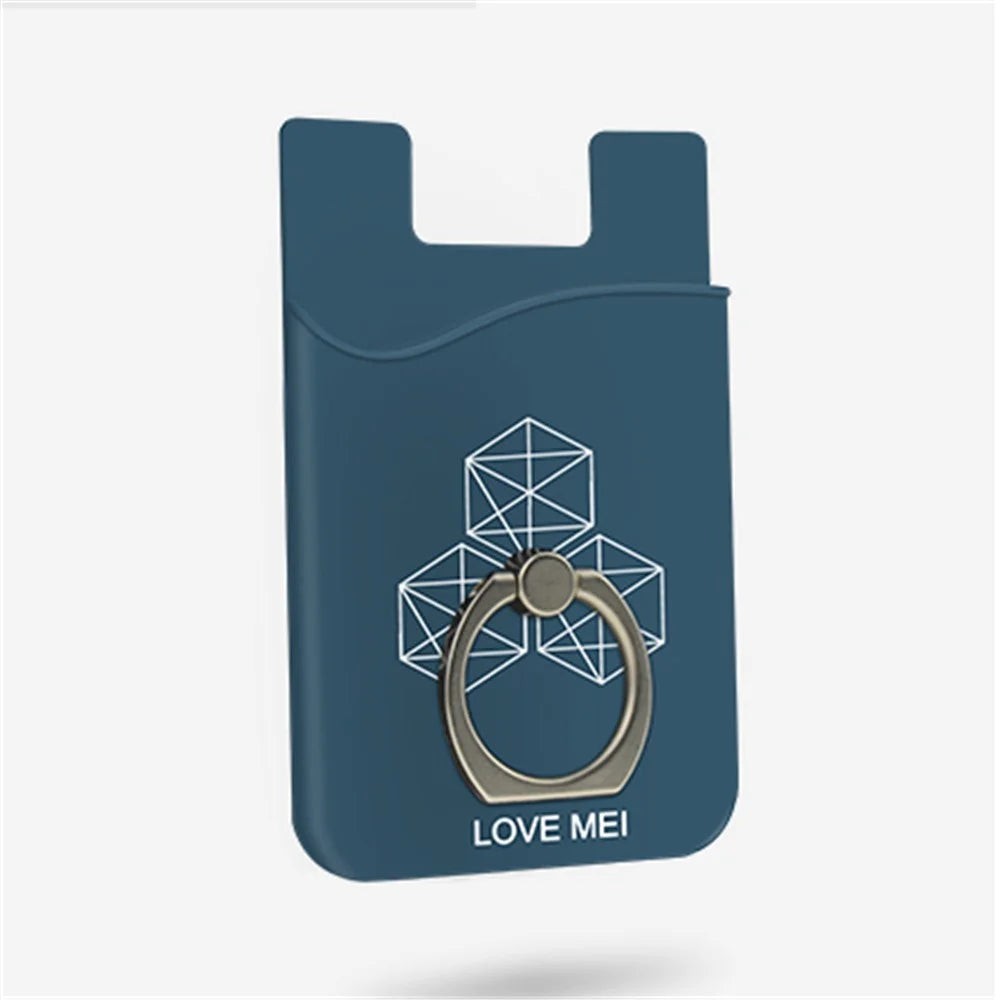 LOVE MEI Self Adhesive Card Holder with Finger Ring Kickstand - Blue - 1