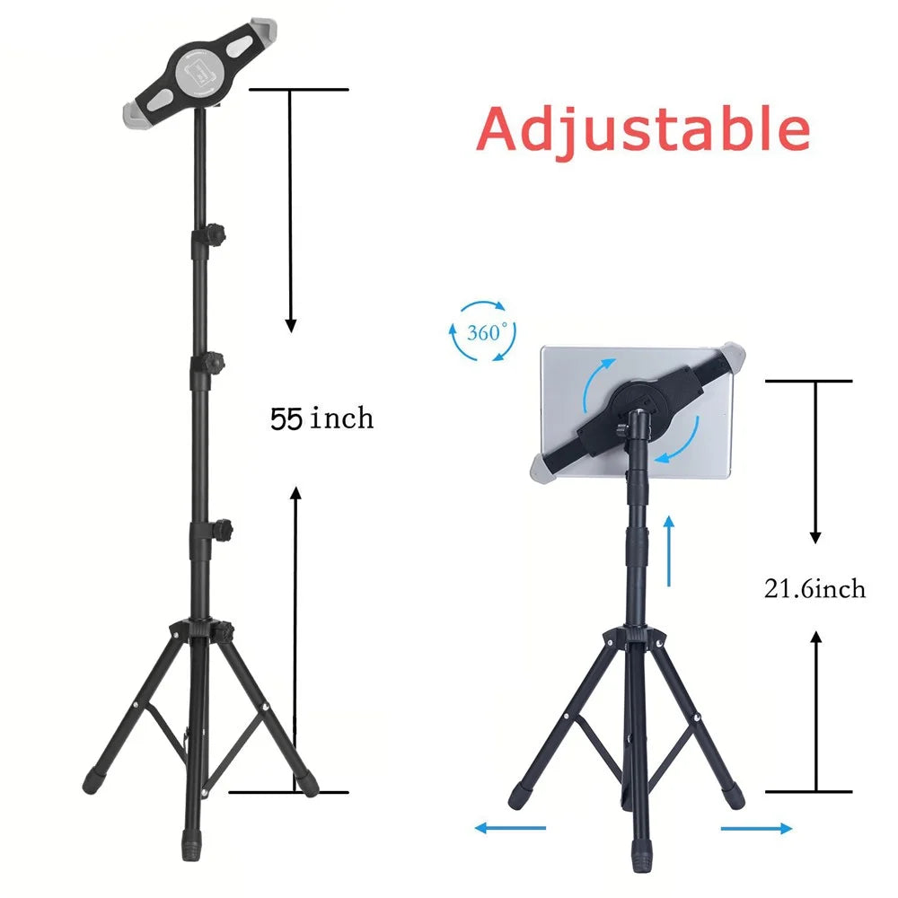 Portable Aluminum Alloy Tablet Tripod Holder Height Adjustment 360-Degree Rotatory Tripod Stand for 7.9 - 12 Inches Tablets - 3