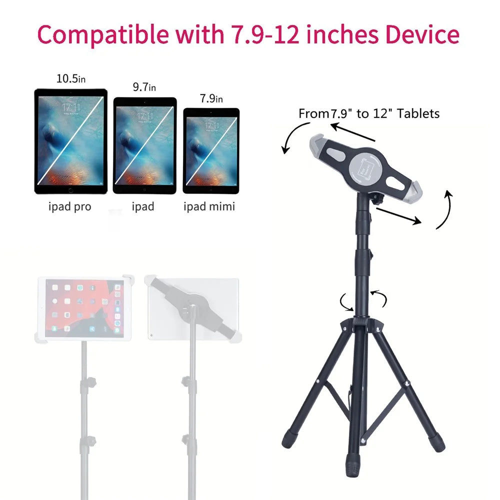 Portable Aluminum Alloy Tablet Tripod Holder Height Adjustment 360-Degree Rotatory Tripod Stand for 7.9 - 12 Inches Tablets - 4