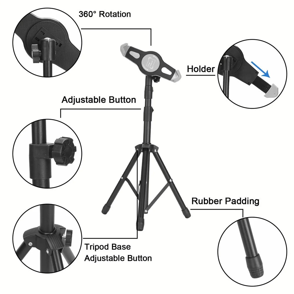 Portable Aluminum Alloy Tablet Tripod Holder Height Adjustment 360-Degree Rotatory Tripod Stand for 7.9 - 12 Inches Tablets - 5