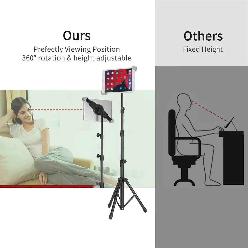Portable Aluminum Alloy Tablet Tripod Holder Height Adjustment 360-Degree Rotatory Tripod Stand for 7.9 - 12 Inches Tablets - 7