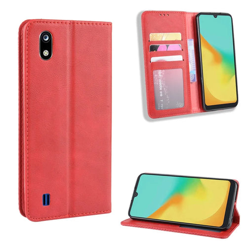Auto-absorbed Vintage Style Leather Wallet Stand Protective Case for ZTE Blade A7 2019 - Red - 1