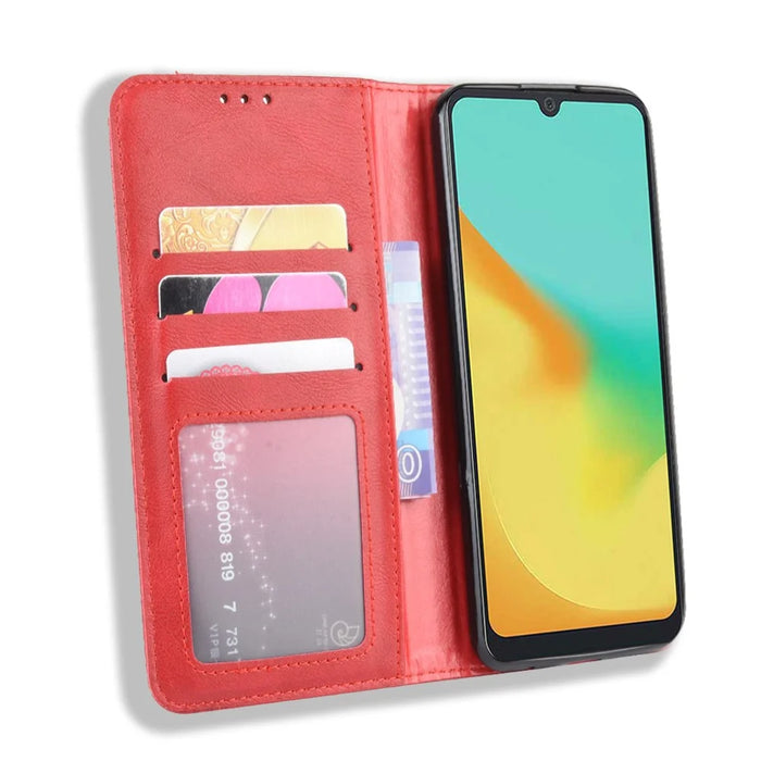 Auto-absorbed Vintage Style Leather Wallet Stand Protective Case for ZTE Blade A7 2019 - Red - 4