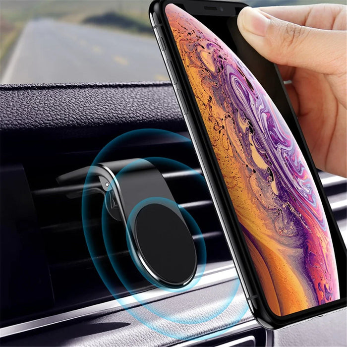 For iPhone Samsung Xiaomi L Shape Strong Magnetic Mobile Phone Support Car Air Vent Mount Phone Holder - Black - 1
