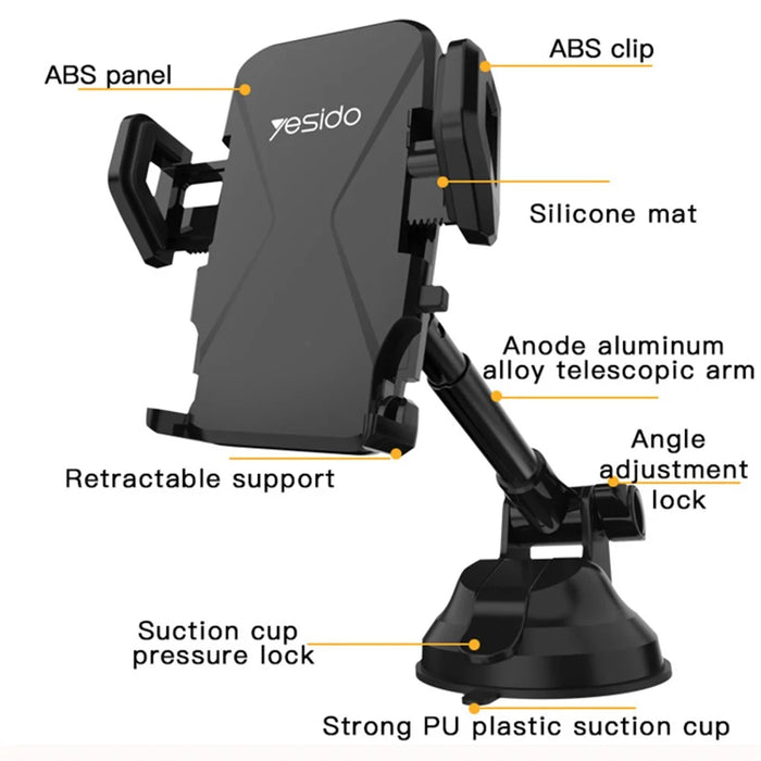 YESIDO C40 Universal Auto Clip Car Phone Holder Mount for 4-7 inches Phones - 3