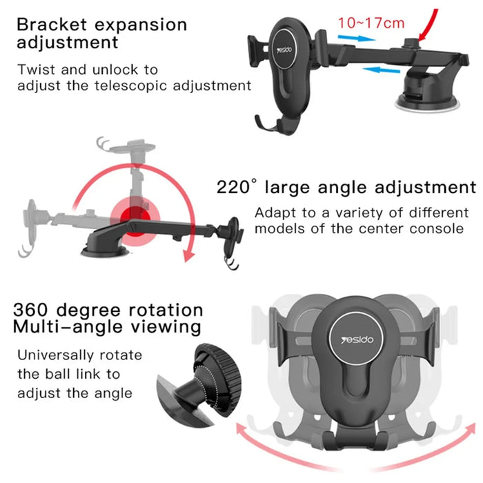 YESIDO C44 Universal Dashboard Car Phone Holder Bracket Mount for 3.5-6 inches Phones - 5