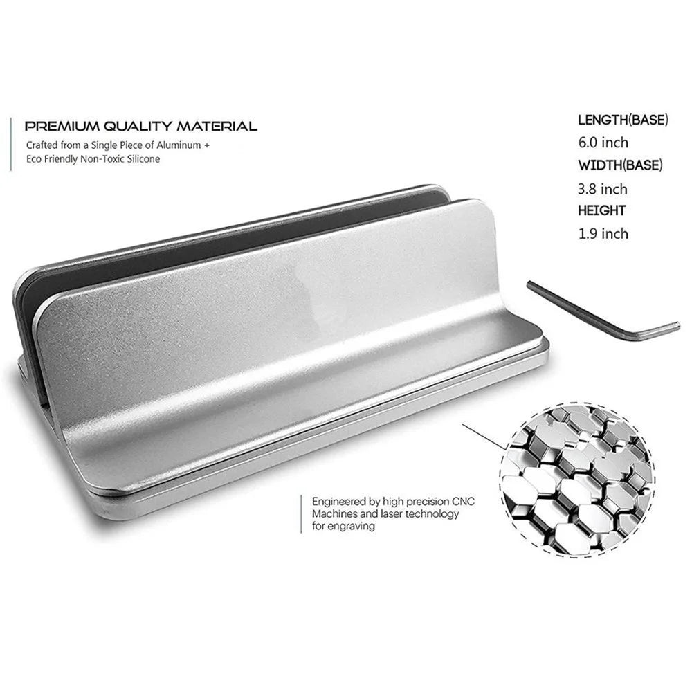 Vertical Laptop Stand Dock Desktop Aluminum Alloy Stand with Adjustable Width - Silver - 5