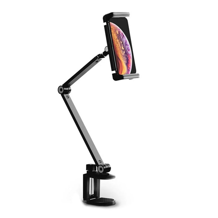 Long Arm Rotating Aluminum Alloy Stand Height/Angle Adjustable Bracket for 4.7-12.9 inch Mobile Phones and Tablets - Black - 6