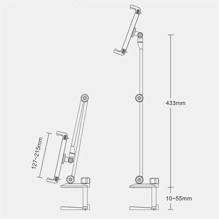 Long Arm Rotating Aluminum Alloy Stand Height/Angle Adjustable Bracket for 4.7-12.9 inch Mobile Phones and Tablets - Black - 7