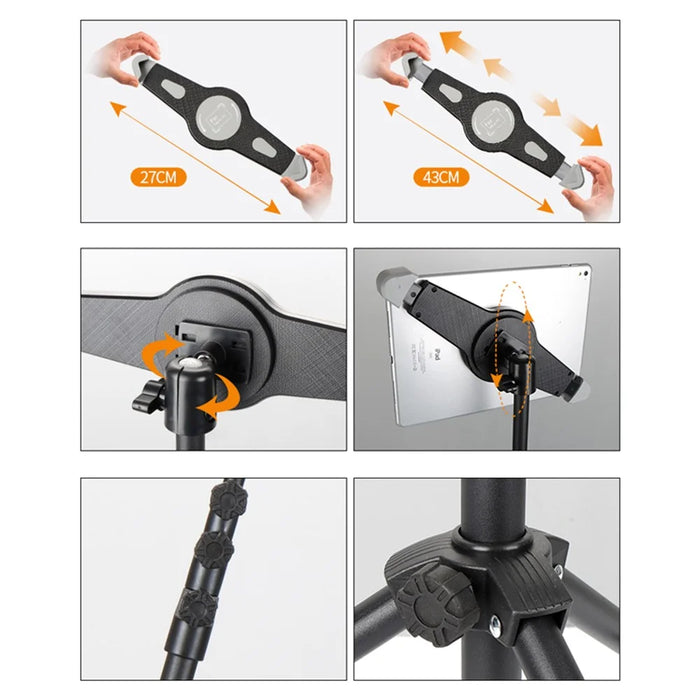 Portable Tablet Tripod Foldable Aluminum Alloy Telescopic Stand Diagonal Triangle Bracket for 7~12-inch Tablet - 4