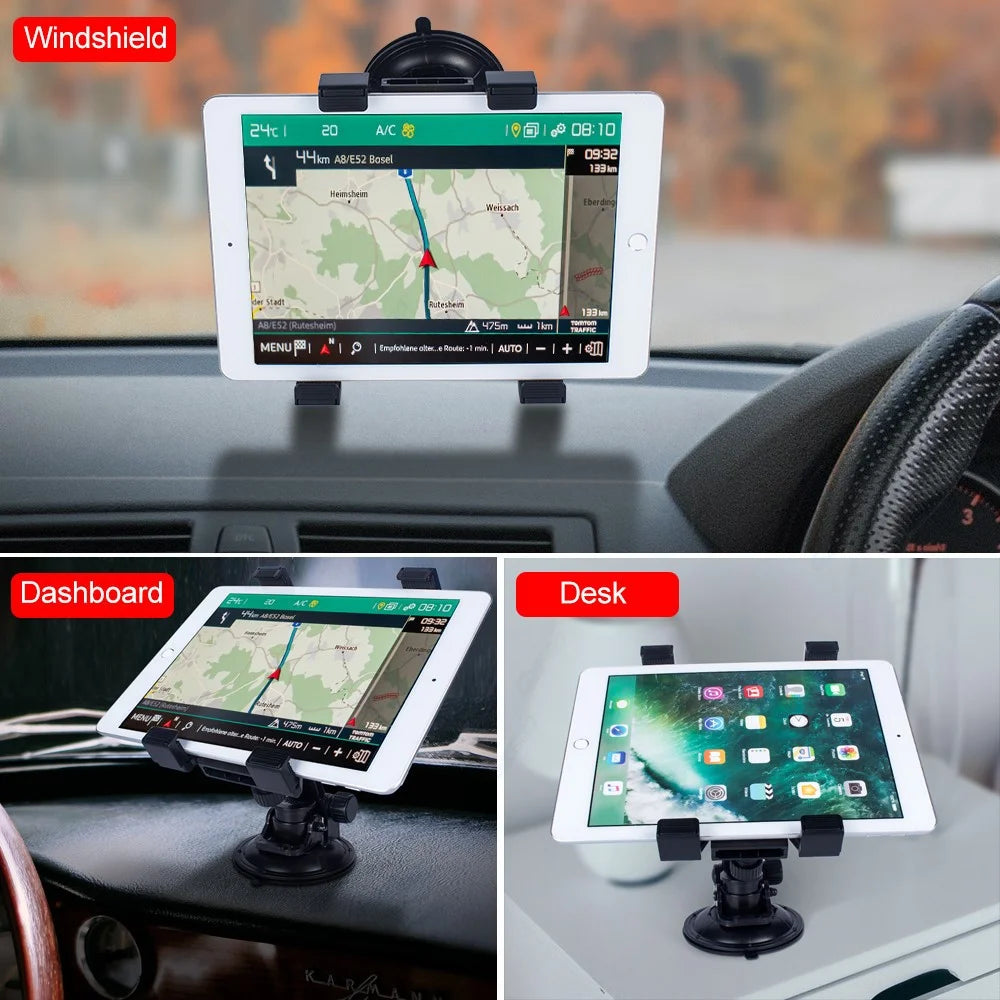 For iPad Holder Applicable to 7 - 14 inch Tablet Car Dashboard Tablet Mount 360° Rotation Windshield Suction Cup - 4