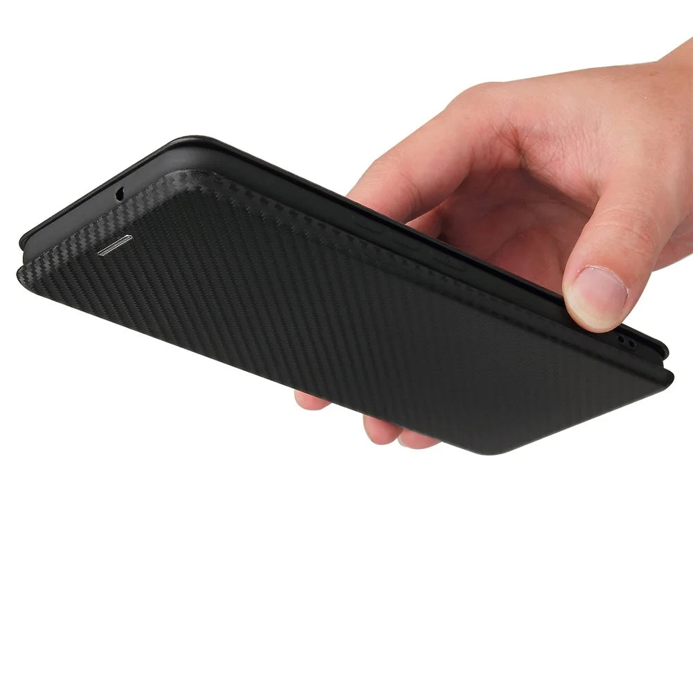 Auto-absorbed Stand Cover for ZTE Axon 20 5G (ZTE A20 5G) Carbon Fiber Texture Leather Case - Black - 3