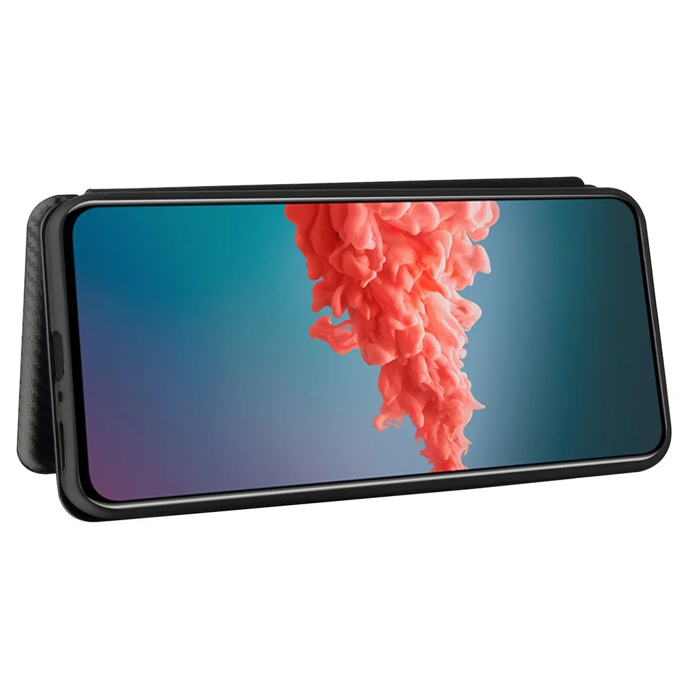 Auto-absorbed Stand Cover for ZTE Axon 20 5G (ZTE A20 5G) Carbon Fiber Texture Leather Case - Black - 4