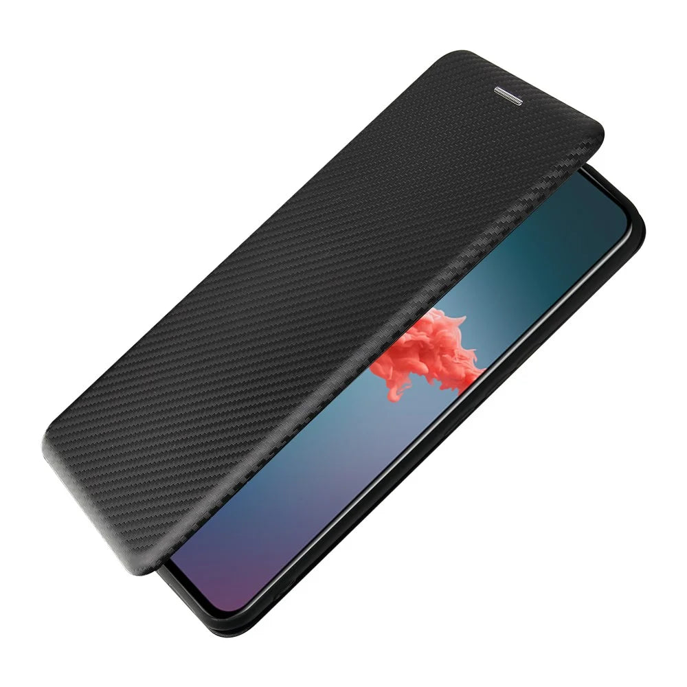 Auto-absorbed Stand Cover for ZTE Axon 20 5G (ZTE A20 5G) Carbon Fiber Texture Leather Case - Black - 7