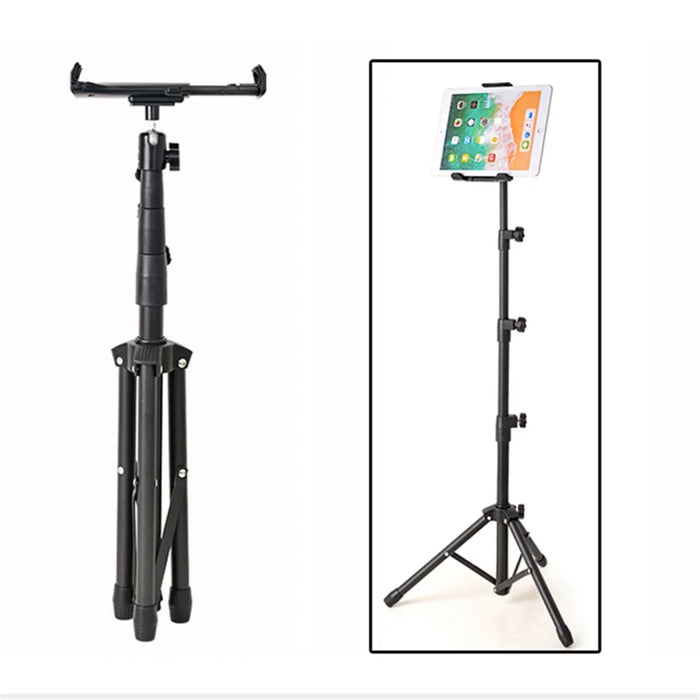 Tripod Mount Foldable Floor Stand Holder with Adjustable Height for 4-12 inch Tablet and Smartphone - 1
