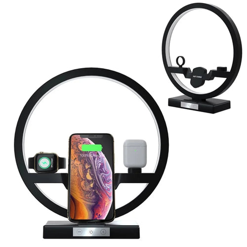 P1000 Multifunctional 2-In-1 Table Lamp Fast Wireless Charger for iPhone/ Apple Airpods/ Apple Watch - Black - 1