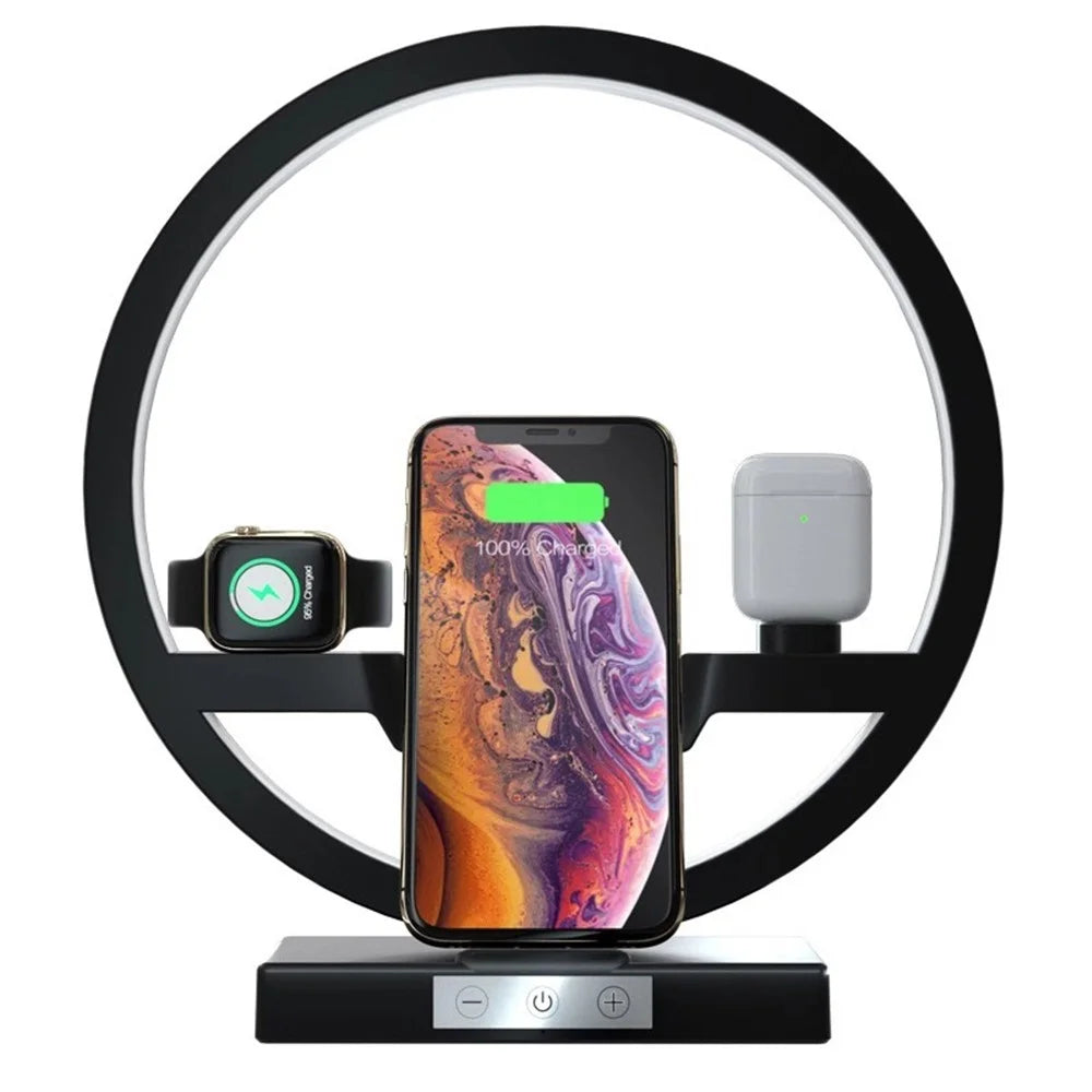 P1000 Multifunctional 2-In-1 Table Lamp Fast Wireless Charger for iPhone/ Apple Airpods/ Apple Watch - Black - 2