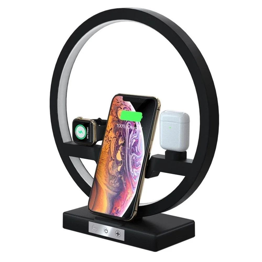 P1000 Multifunctional 2-In-1 Table Lamp Fast Wireless Charger for iPhone/ Apple Airpods/ Apple Watch - Black - 4