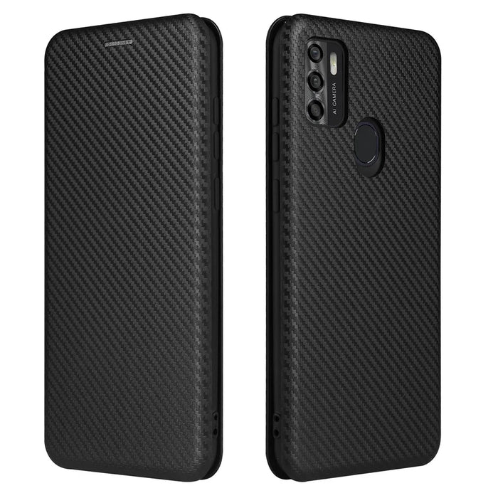 Auto-absorbed Stand Carbon Fiber Texture Leather Shell Cover for ZTE Blade A7s 2020 - Black - 2