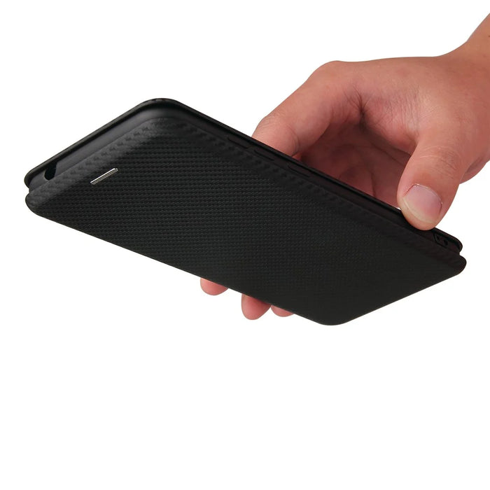 Auto-absorbed Stand Carbon Fiber Texture Leather Shell Cover for ZTE Blade A7s 2020 - Black - 5