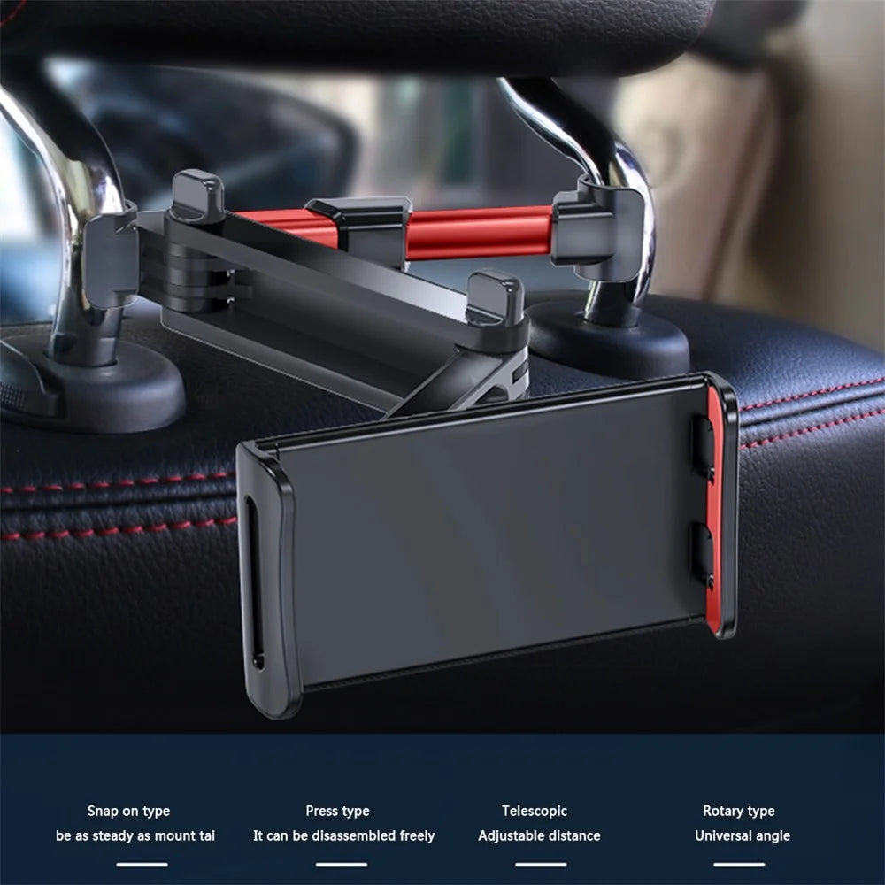 Foldable Car Mobile Phone Holder Tablet Stand Adjustable Back Seat Headrest Mount Bracket - Black - 2