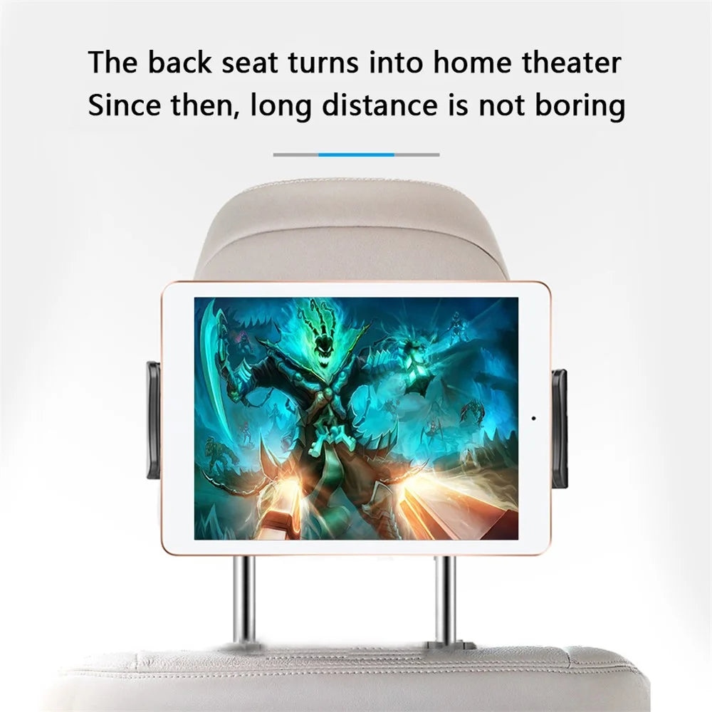 Foldable Car Mobile Phone Holder Tablet Stand Adjustable Back Seat Headrest Mount Bracket - Black - 3