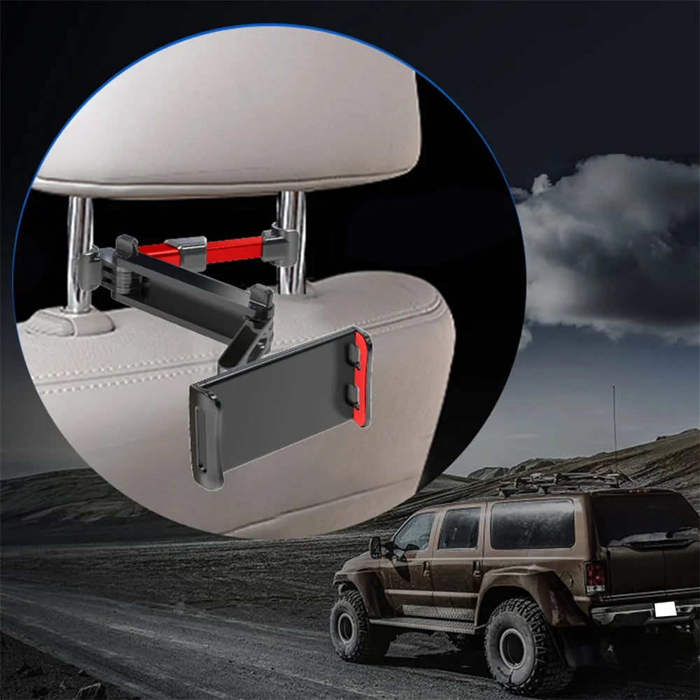 Foldable Car Mobile Phone Holder Tablet Stand Adjustable Back Seat Headrest Mount Bracket - Black - 4