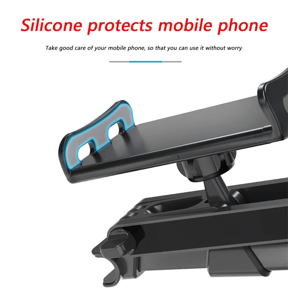 Foldable Car Mobile Phone Holder Tablet Stand Adjustable Back Seat Headrest Mount Bracket - Black - 6