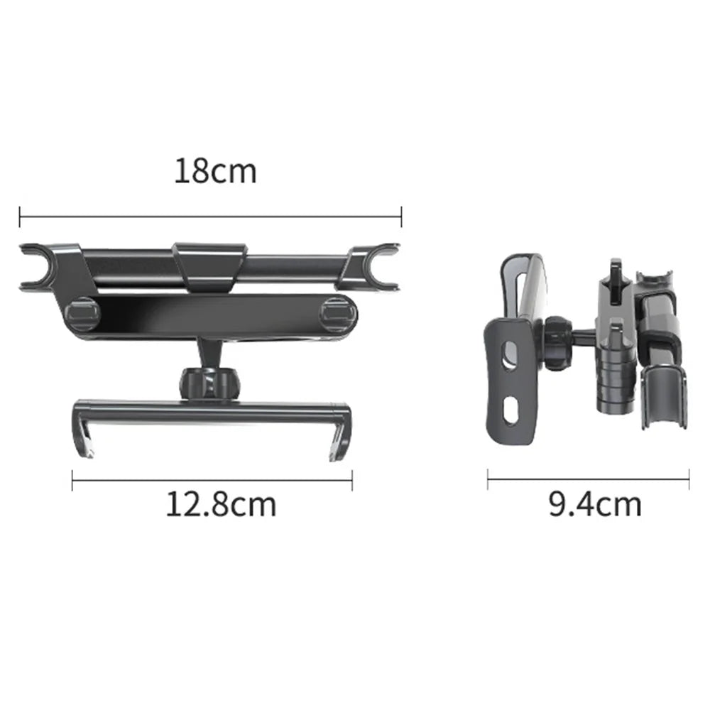 Foldable Car Mobile Phone Holder Tablet Stand Adjustable Back Seat Headrest Mount Bracket - Black - 7