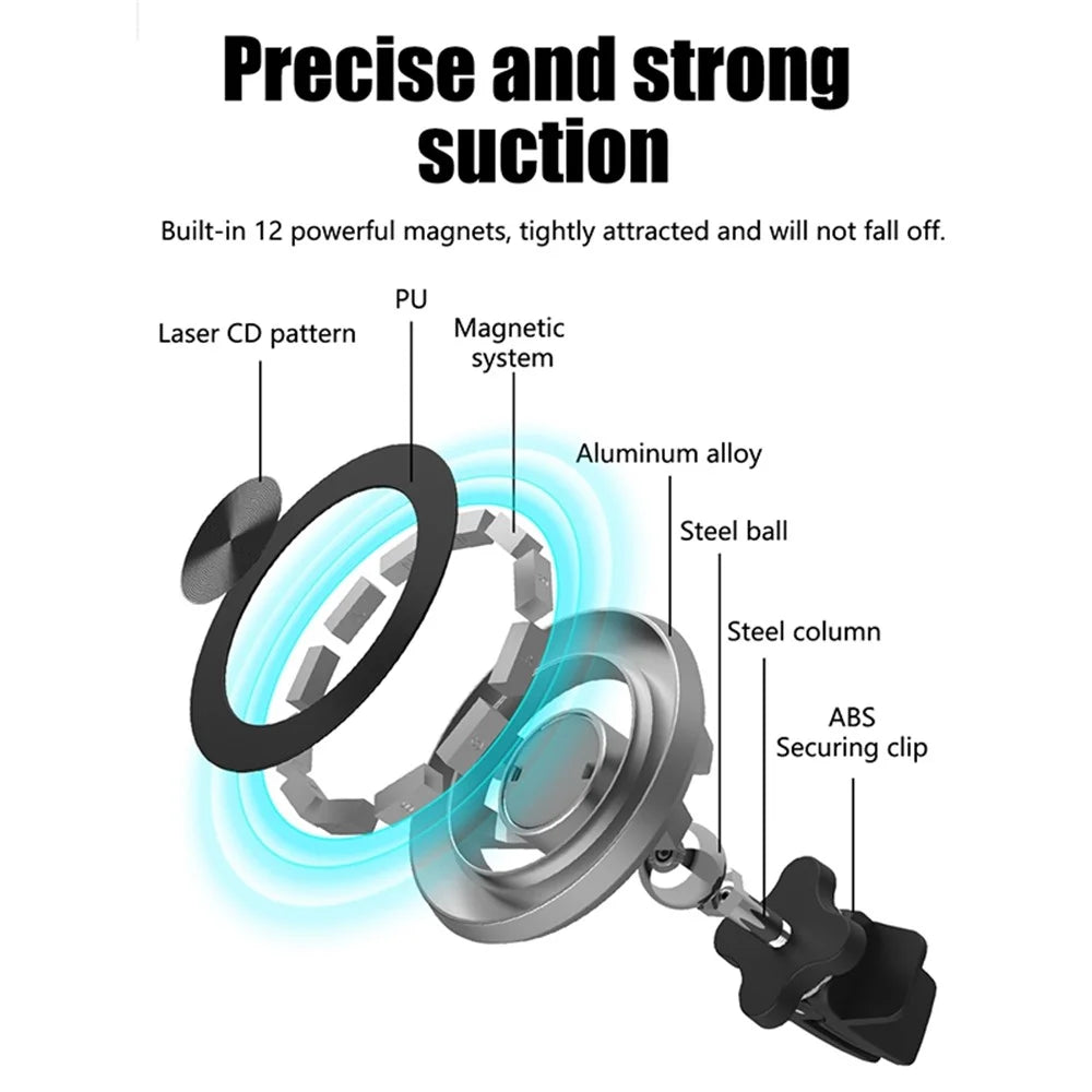 R-JUST ZC03 Wheel Hub Design Magnetic Car Phone Holder Air Vent Mount 360 Degree Rotation Cellphone Stand - Black - 4