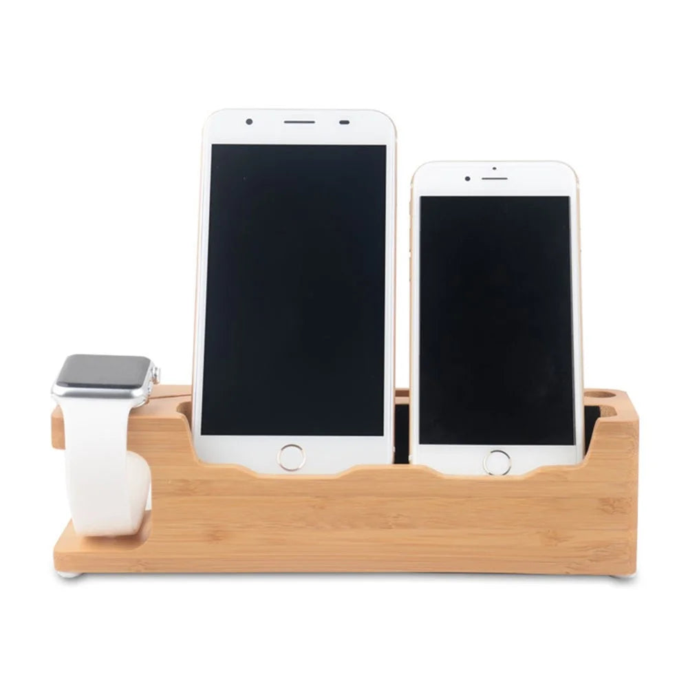DCR-008 Desktop Station Bamboo Wood Charging Dock Holder for Apple Watch iPhone Samsung Huawei - 1