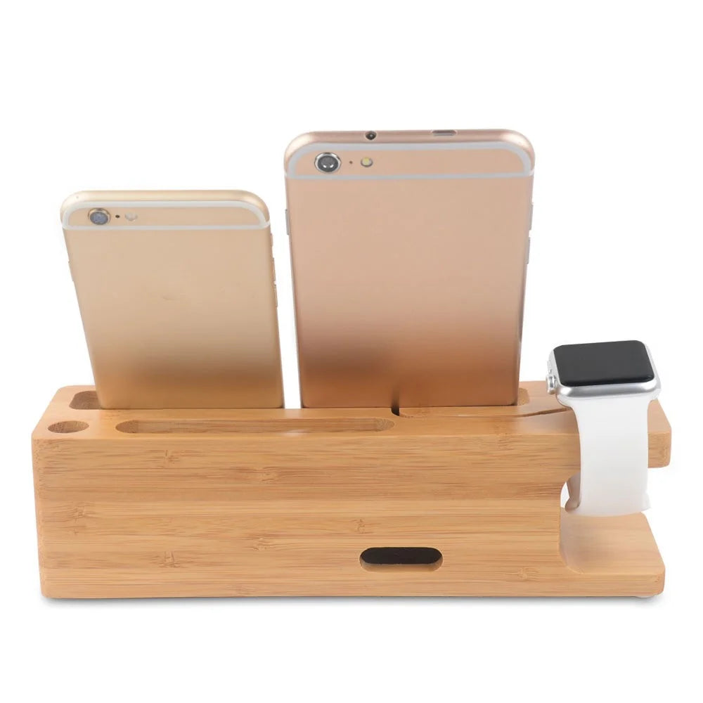 DCR-008 Desktop Station Bamboo Wood Charging Dock Holder for Apple Watch iPhone Samsung Huawei - 2