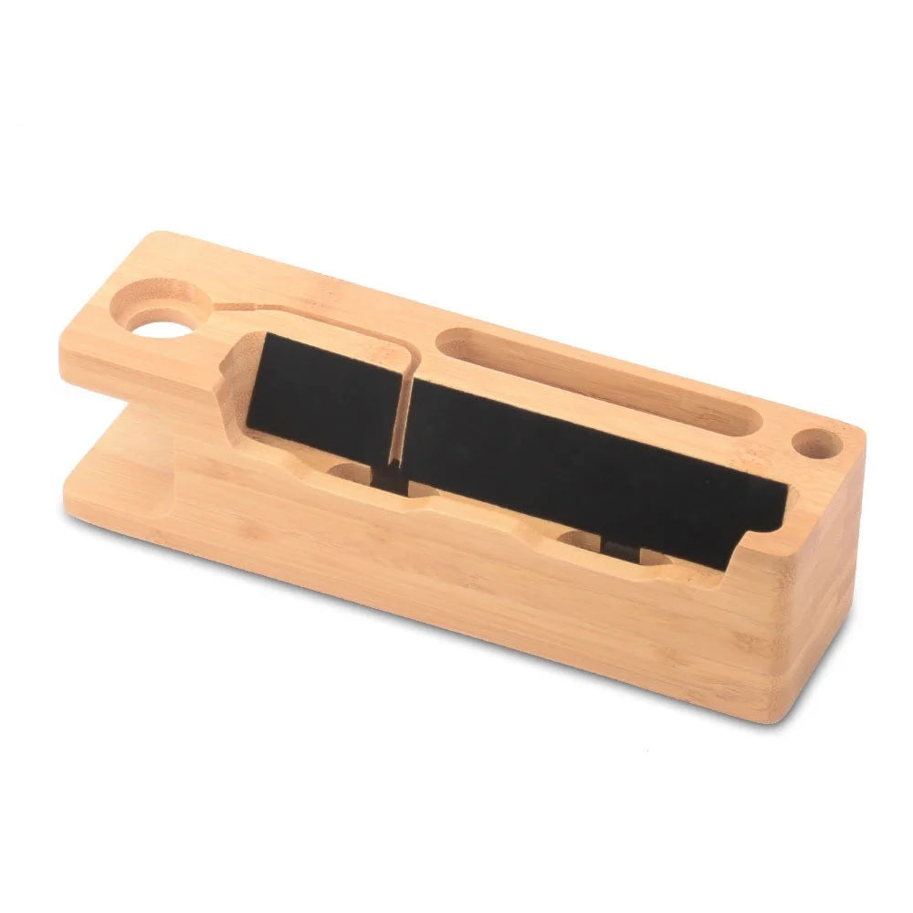 DCR-008 Desktop Station Bamboo Wood Charging Dock Holder for Apple Watch iPhone Samsung Huawei - 3