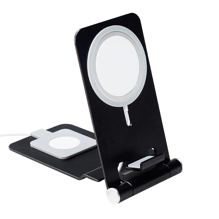 2-in-1 Wireless Charger Holder Phone Watch Charging Desktop Stand for Apple Watch iPhone Magsafe - Black - 2