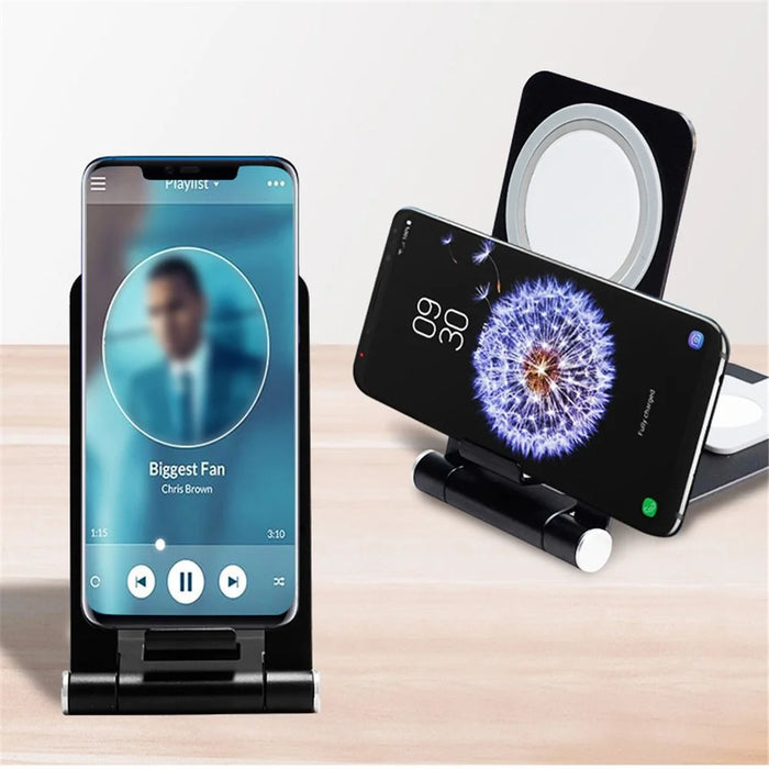 2-in-1 Wireless Charger Holder Phone Watch Charging Desktop Stand for Apple Watch iPhone Magsafe - Black - 4