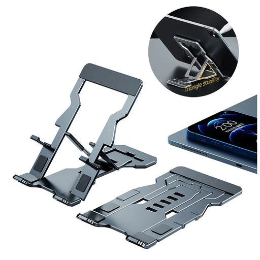 R-JUST HZ06 Multi-angle Adjustable Phone Holder Mount Universal Foldable Tablet Desk Desktop Stand Bracket for iPhone - Grey - 1