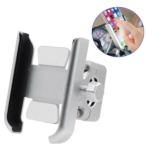 WUPP Universal Motorcycle Bike Aluminum Handle Bar Adjustable Mobile Phone Bracket GPS Stand Holder Mount - Silver - 1